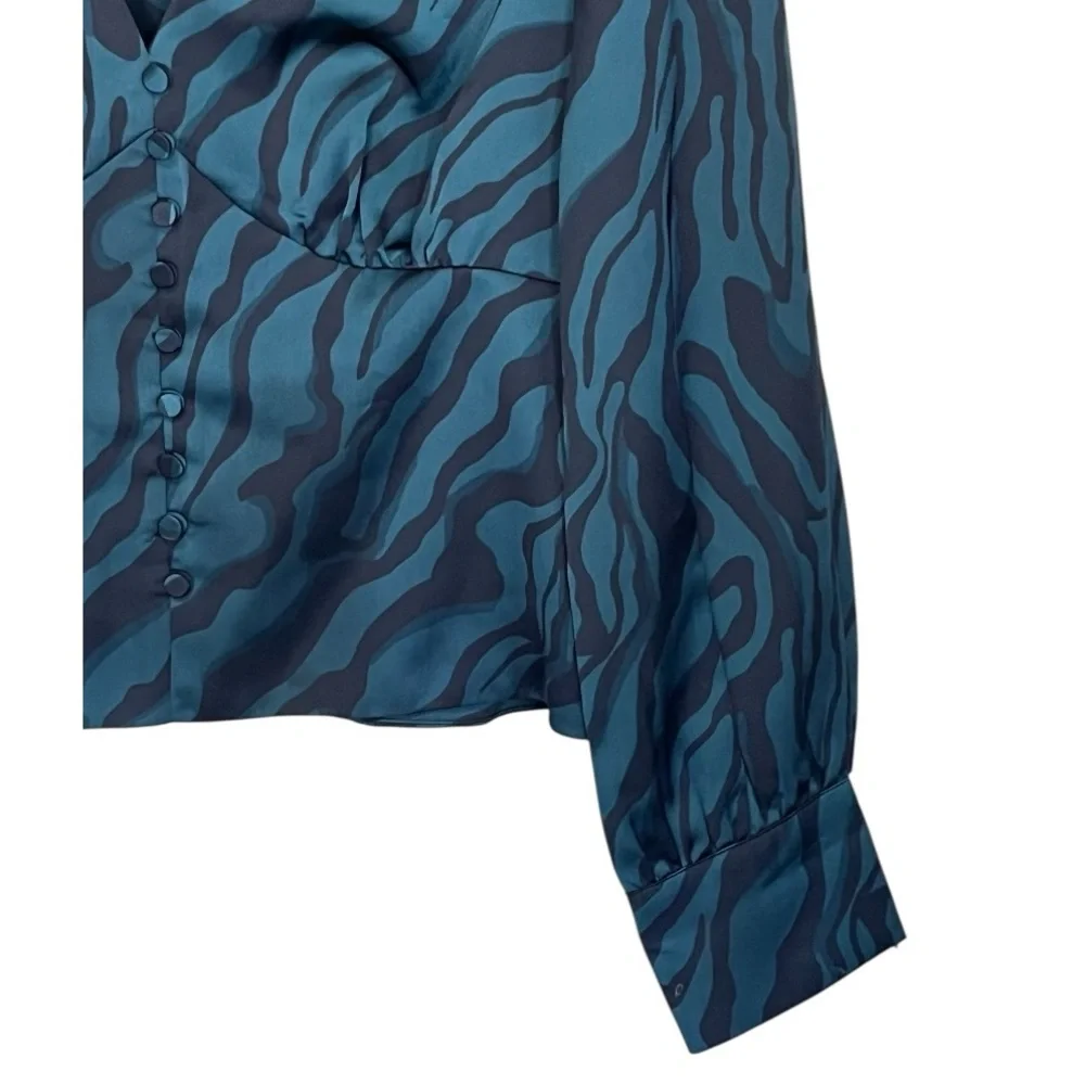 NWT J. Crew | Green Black Zebra Print Long Sleeve Button Front Side Zip Blouse 6
